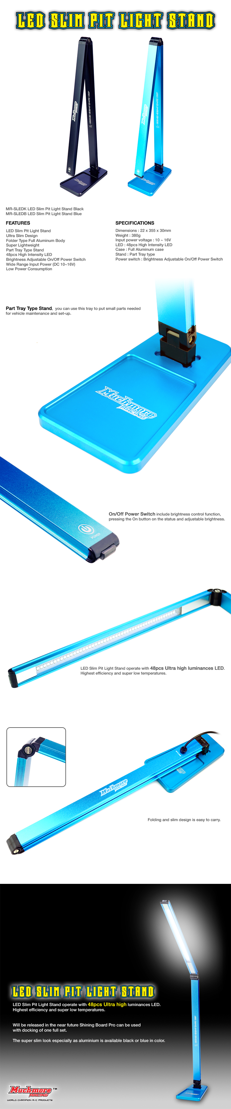 LED Slim Pit Light Stand Black Blue by Muchmore Racing Co., Ltd.
