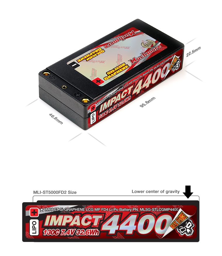 MLSG-STLCGMP4400 IMPACT Silicon Graphene LCG Max-Punch FD4 4400mAh/7.4V 130C Shorty Flat Hard Case