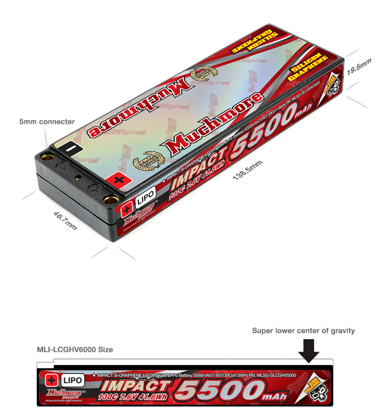 MLSG-SLCGHV5500 IMPACT Silicon Graphene Super LCG HV FD4 Li-Po Battery 5500mAh/7.6V 130C Flat Hard Case