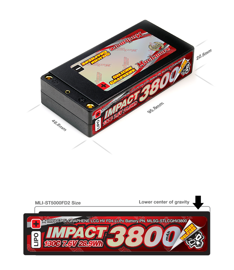 MLSG-STLCGHV3800 IMPACT [Silicon Graphene] LCG HV FD4 3800mAh/7.6V 130C Shorty Flat Hard Case