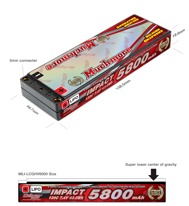 MLSG-SLCG5800 IMPACT Silicon Graphene Super LCG FD4 Li-Po Battery 5800mAh/7.4V 130C Flat Hard Case 